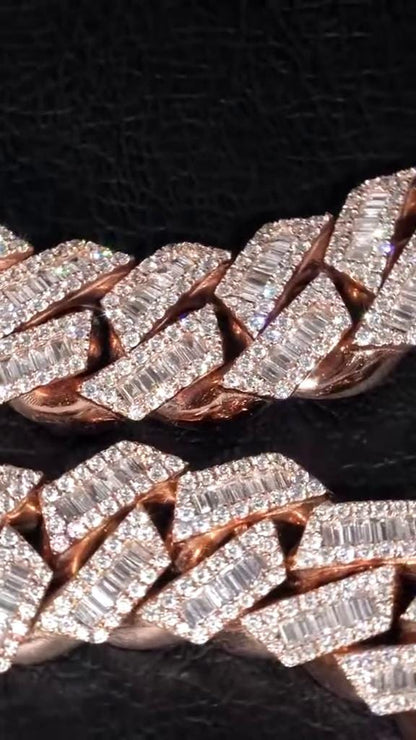 18mm Iced Out Moissanite Prong Cuban Link Chain, Baguette & Round Cut VVS Moissanite Hip Hop Necklace, Passes Diamond Tester