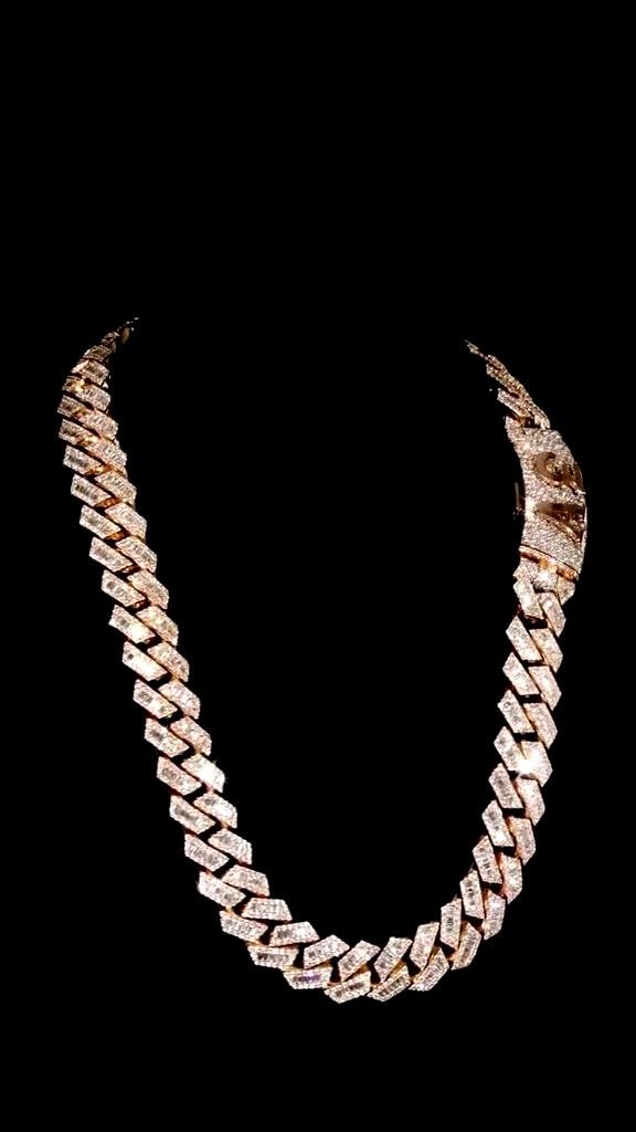 18mm Iced Out Moissanite Prong Cuban Link Chain, Baguette & Round Cut VVS Moissanite Hip Hop Necklace, Passes Diamond Tester