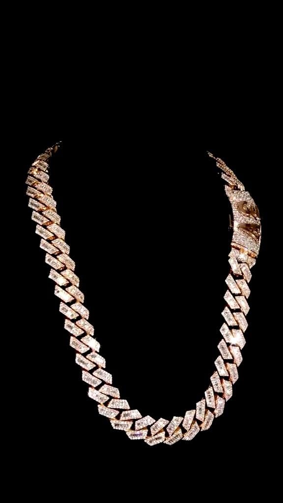 18mm Iced Out Moissanite Prong Cuban Link Chain, Baguette & Round Cut VVS Moissanite Hip Hop Necklace, Passes Diamond Tester
