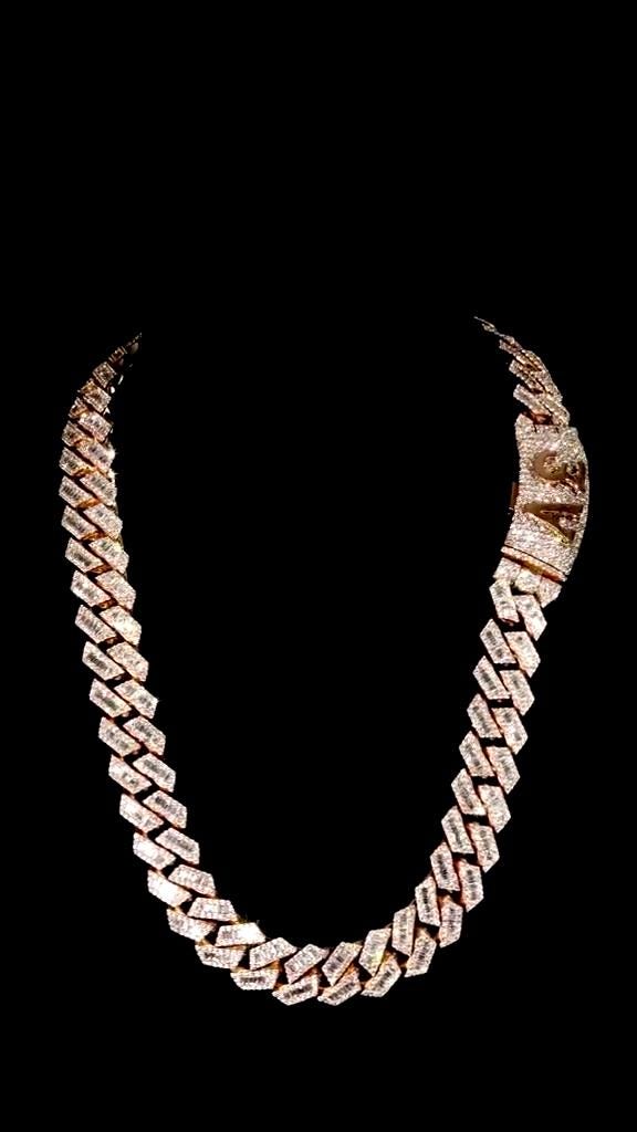 18mm Iced Out Moissanite Prong Cuban Link Chain, Baguette & Round Cut VVS Moissanite Hip Hop Necklace, Passes Diamond Tester
