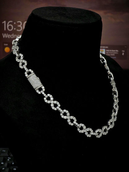 Infinity Link Chain 12mm, VVS1 Quality Round-cut Moissanite Diamond, Pass Diamond Tester