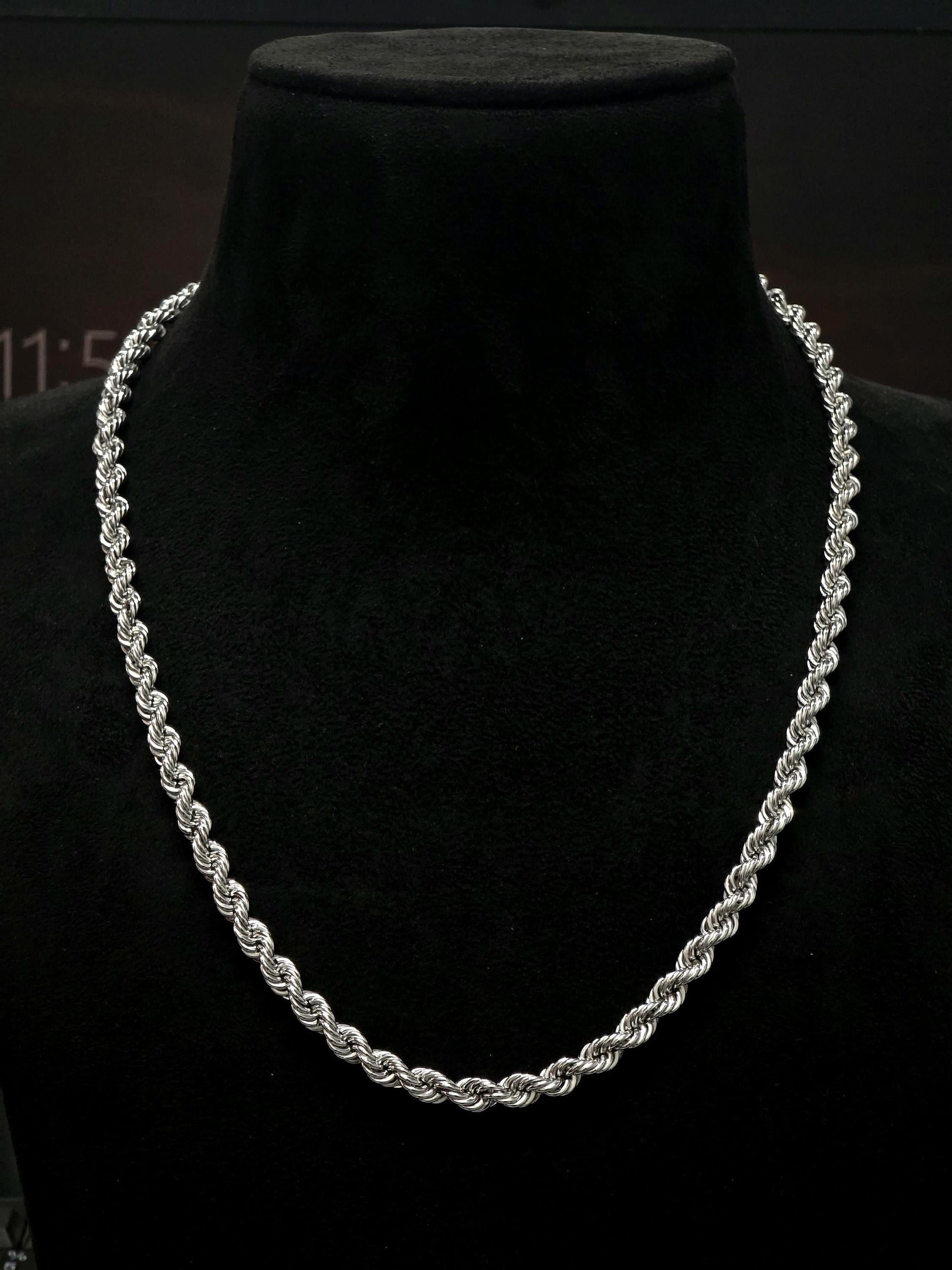 6.5mm Italian Silver Rope Chain, SOLID Sterling Silver Chain Necklace, Rope Link, Silver Necklace Men's & Women's, 16" to 30" Inches