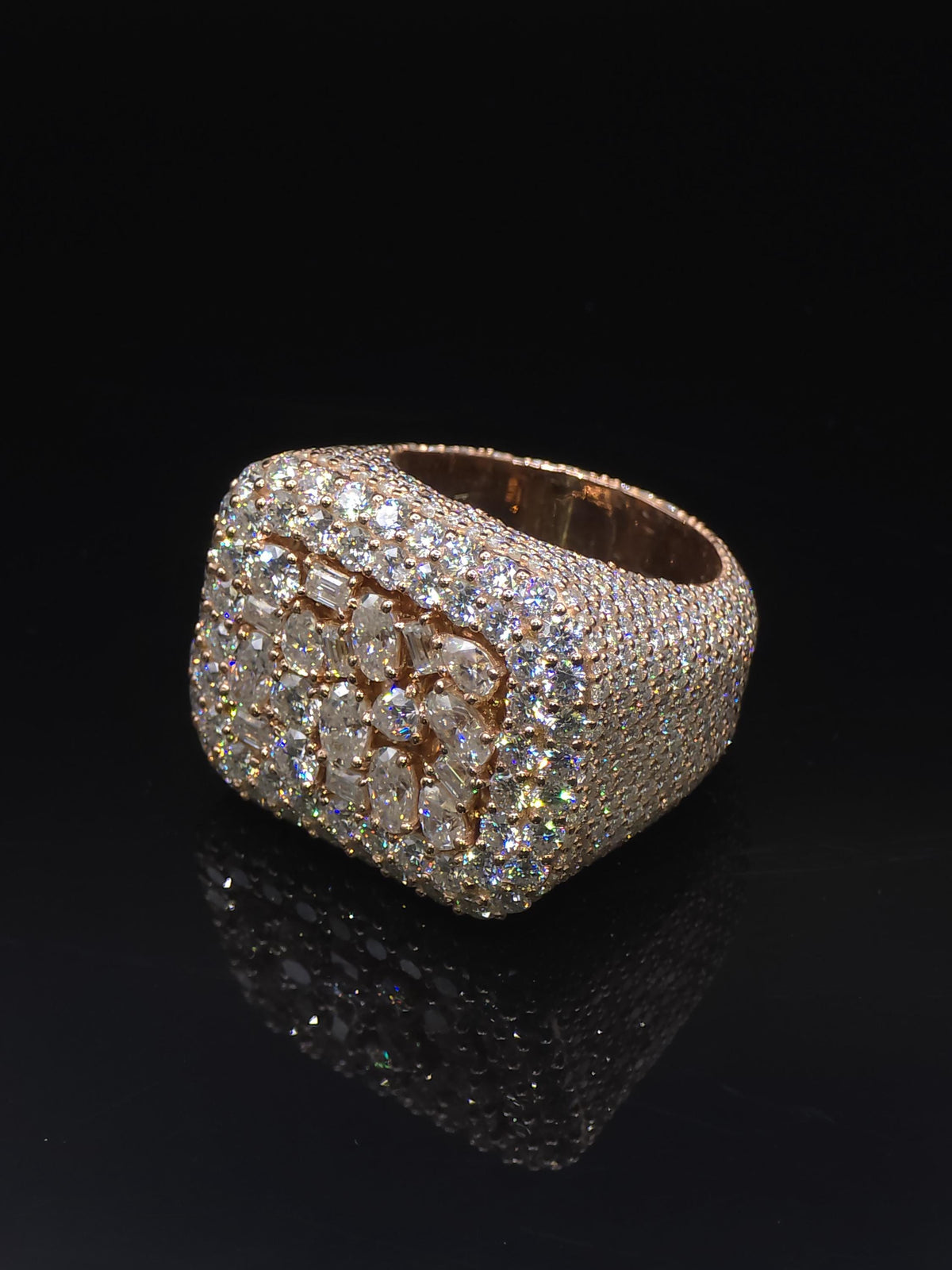 Mixed-Cut Moissanite Iced Out Ring | Rhodium Plated 925 Silver/10K Gold | CZ or VVS Diamonds | Custom Statement Pinky Ring