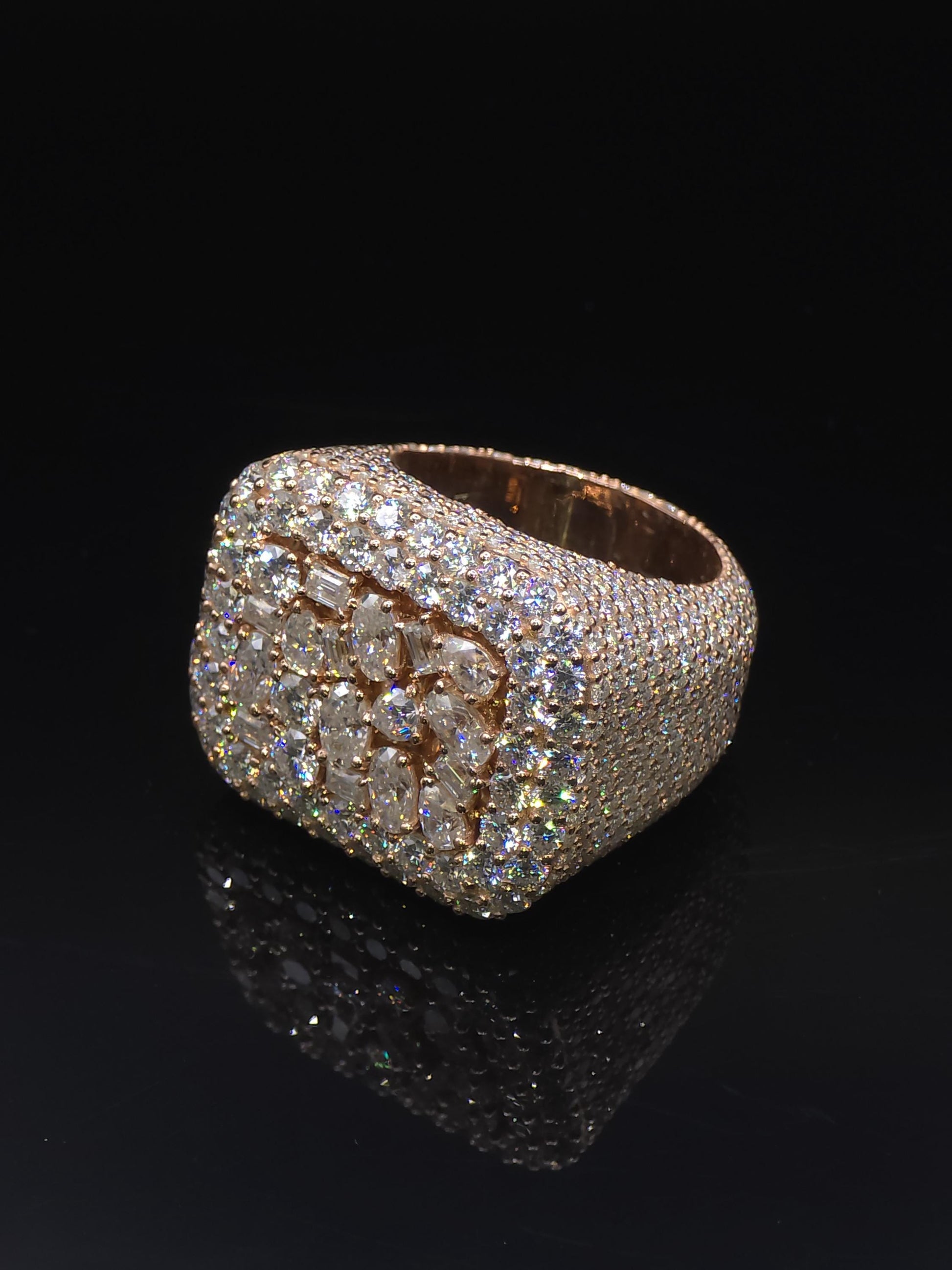 Mixed-Cut Moissanite Iced Out Ring | Rhodium Plated 925 Silver/10K Gold | CZ or VVS Diamonds | Custom Statement Pinky Ring