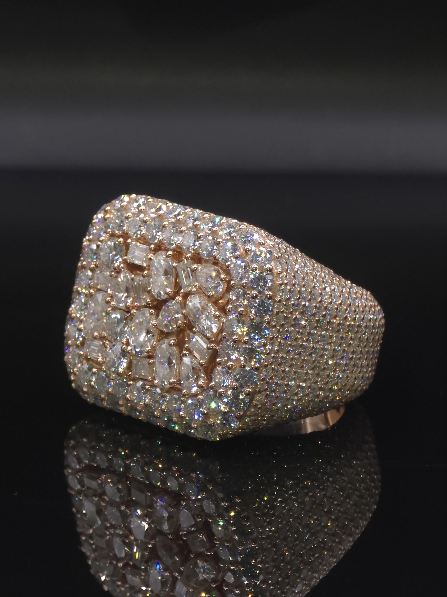 Mixed-Cut Moissanite Iced Out Ring | Rhodium Plated 925 Silver/10K Gold | CZ or VVS Diamonds | Custom Statement Pinky Ring