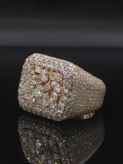 Mixed-Cut Moissanite Iced Out Ring | Rhodium Plated 925 Silver/10K Gold | CZ or VVS Diamonds | Custom Statement Pinky Ring