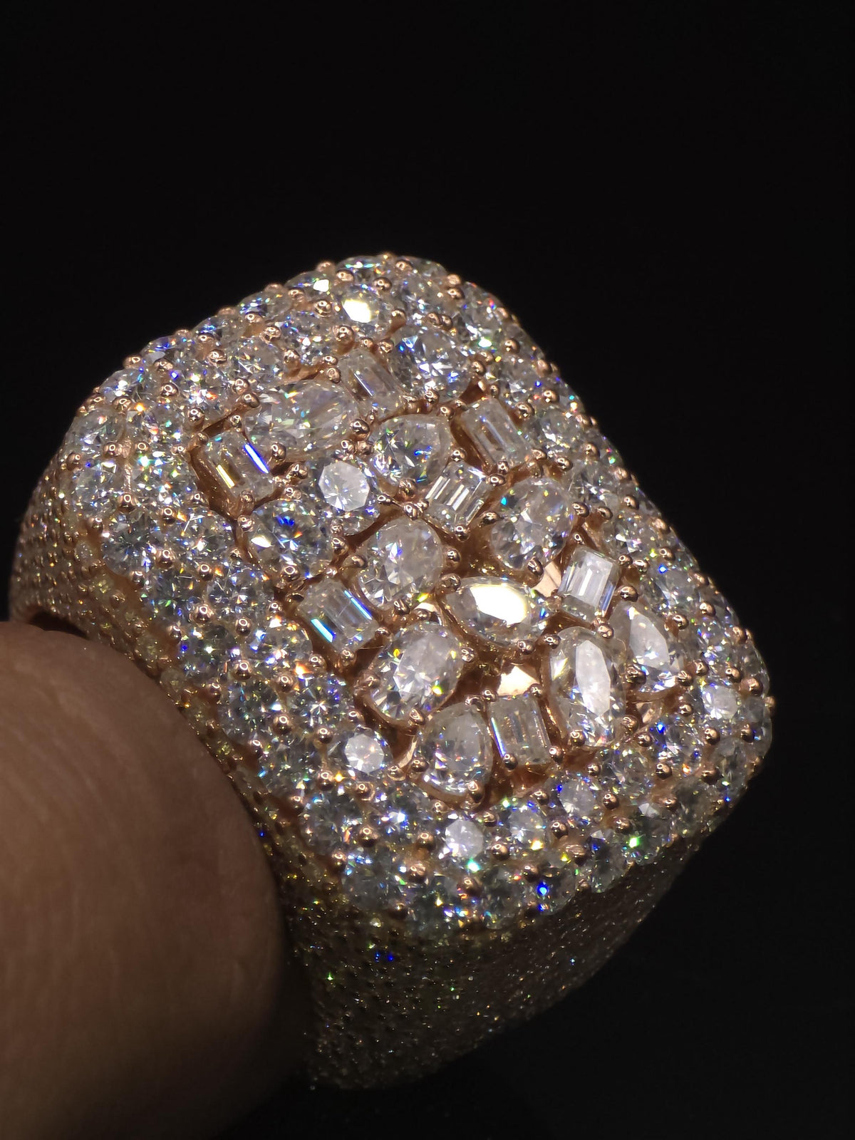 Mixed-Cut Moissanite Iced Out Ring | Rhodium Plated 925 Silver/10K Gold | CZ or VVS Diamonds | Custom Statement Pinky Ring