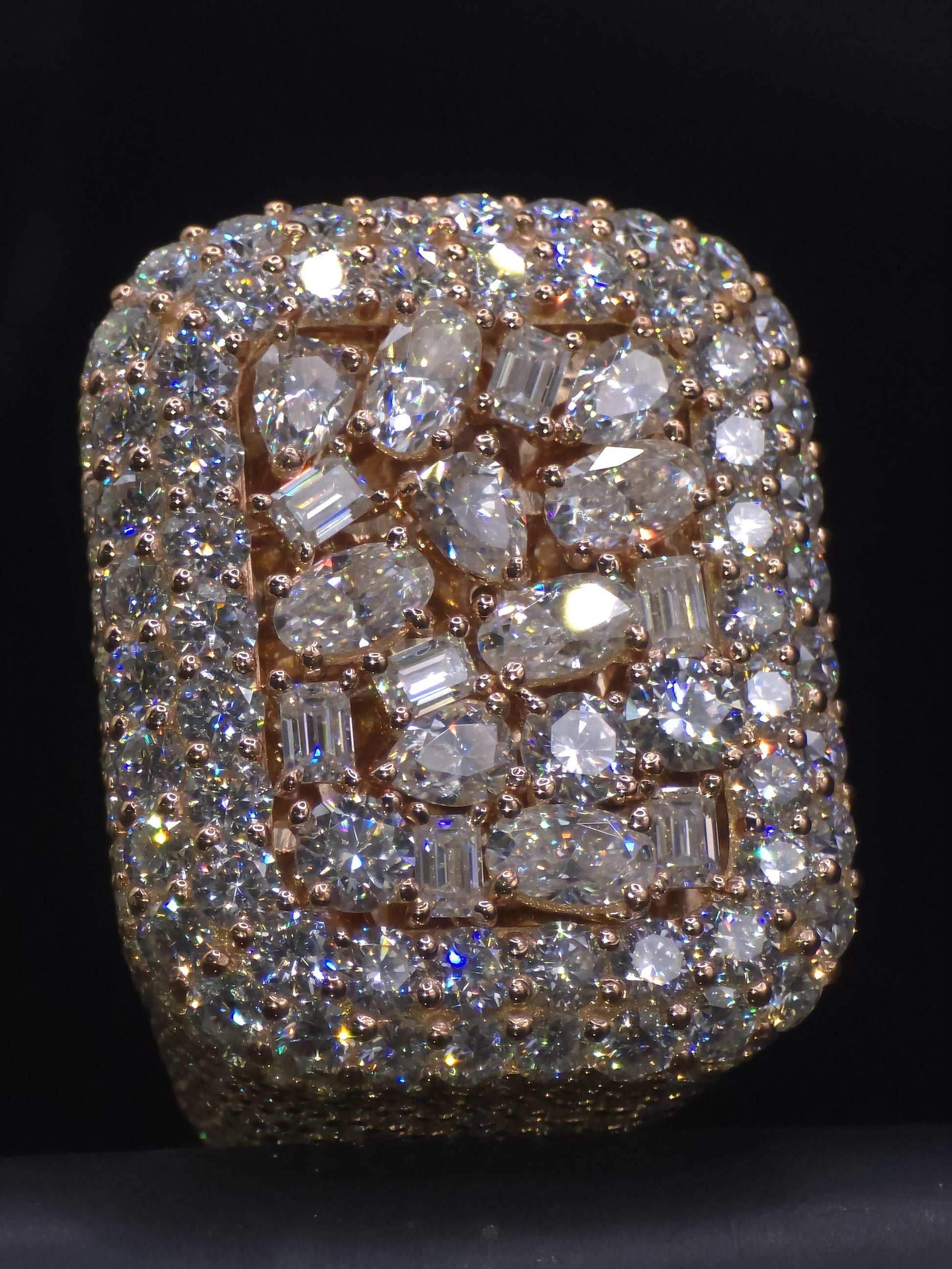 Mixed-Cut Moissanite Iced Out Ring | Rhodium Plated 925 Silver/10K Gold | CZ or VVS Diamonds | Custom Statement Pinky Ring