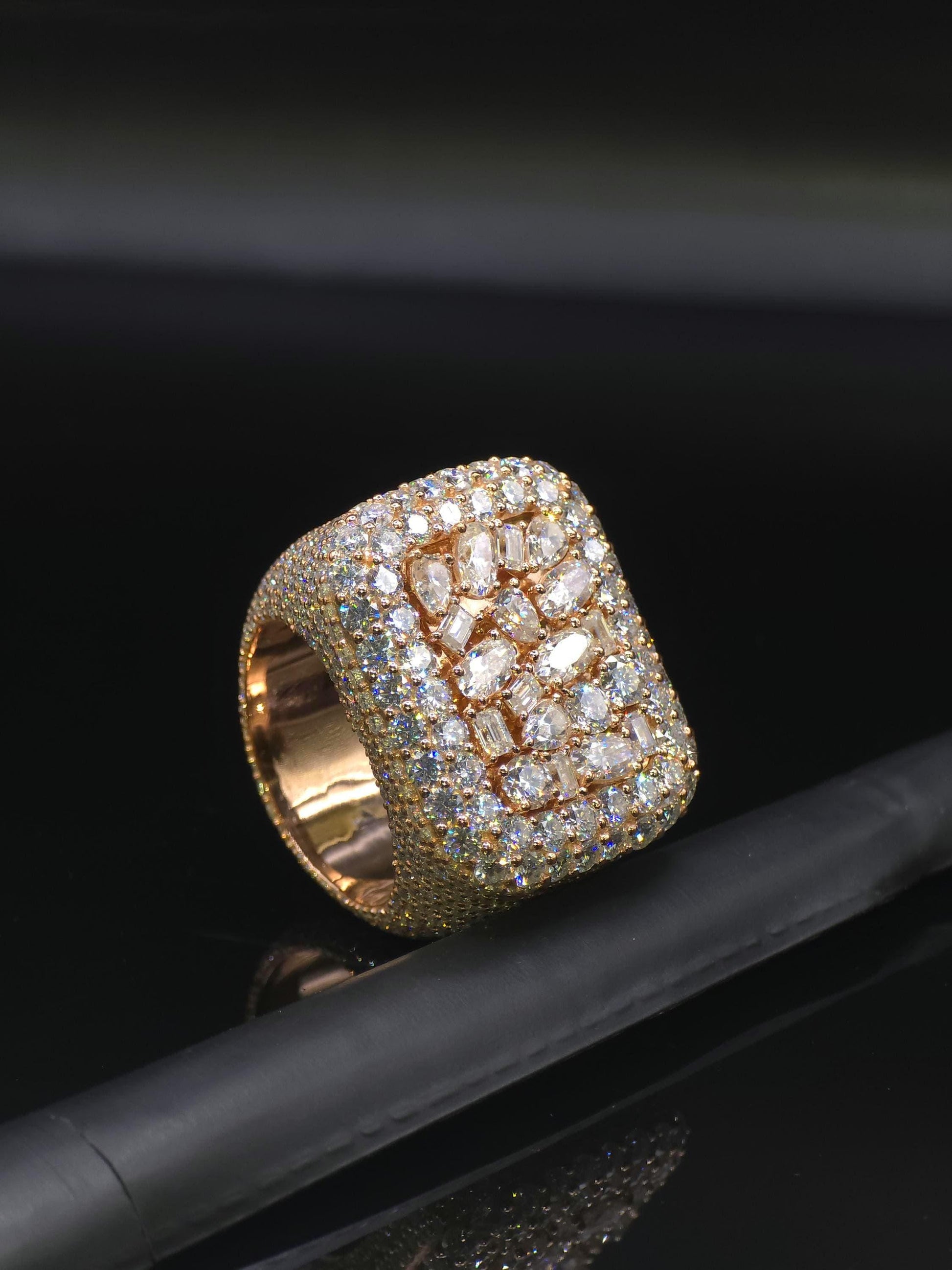 Mixed-Cut Moissanite Iced Out Ring | Rhodium Plated 925 Silver/10K Gold | CZ or VVS Diamonds | Custom Statement Pinky Ring
