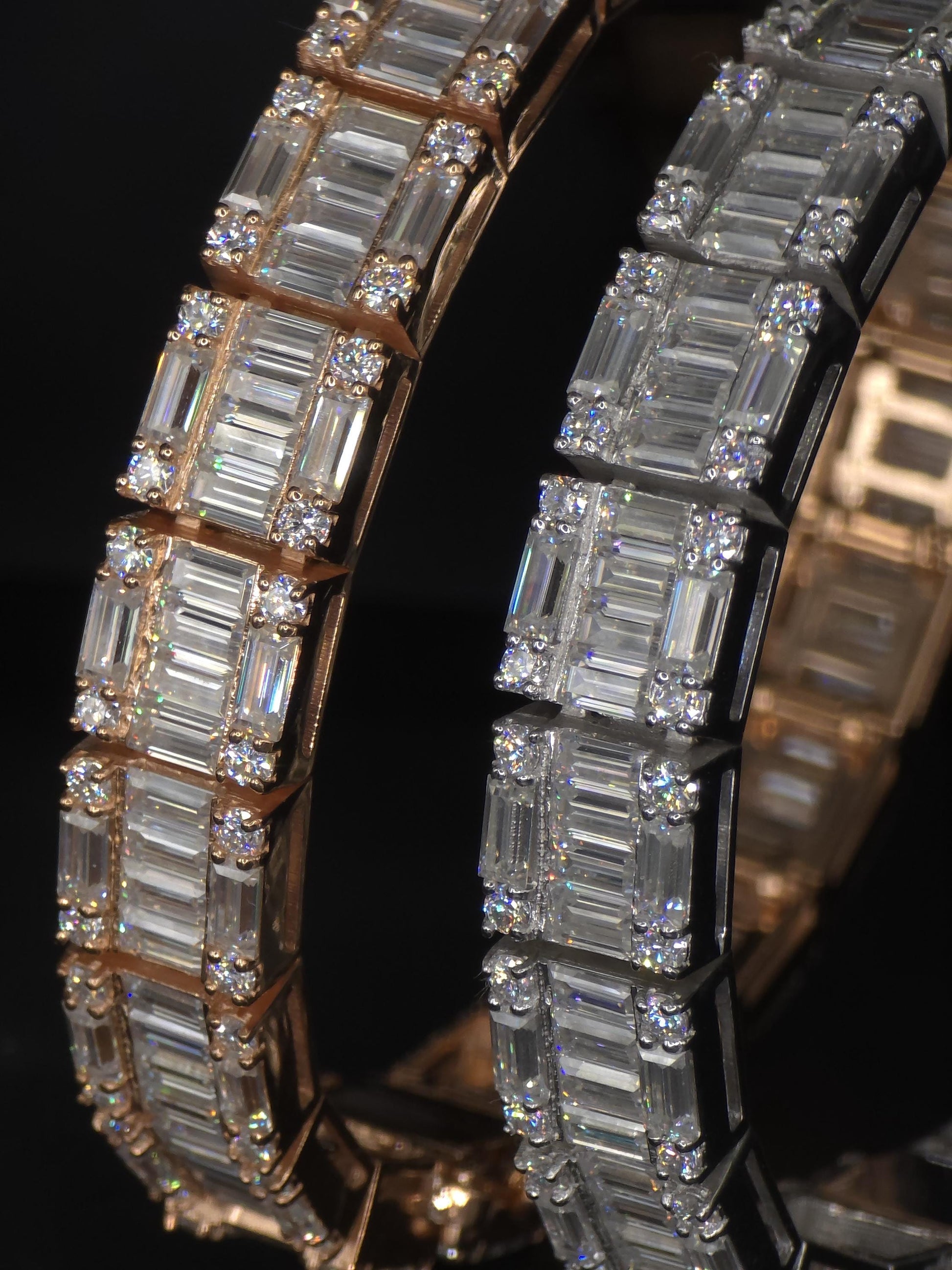 Moissanite Bracelet, Baguette Track bracelet with square links, D color VVS1 Moissanite, 925 Sterling Silver, Gold Plated, 6-9 inch