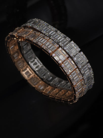 Moissanite Bracelet, Baguette Track bracelet with square links, D color VVS1 Moissanite, 925 Sterling Silver, Gold Plated, 6-9 inch