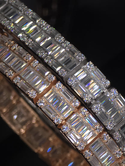 Moissanite Bracelet, Baguette Track bracelet with square links, D color VVS1 Moissanite, 925 Sterling Silver, Gold Plated, 6-9 inch