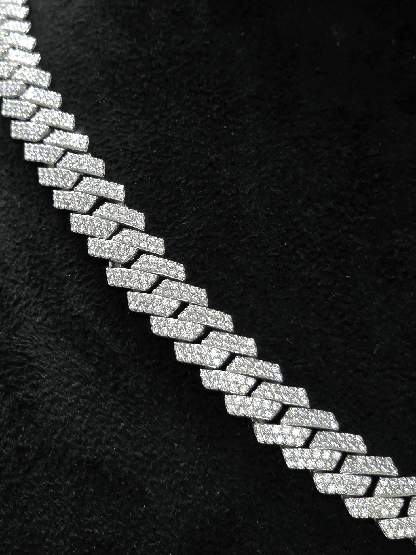 10mm Prong Cuban Link Chain, Custom Mixed-cut Designer Clasp, D Color VVS1 Moissanite, 925 Sterling Silver, Gold Plated, 16-30 Inch