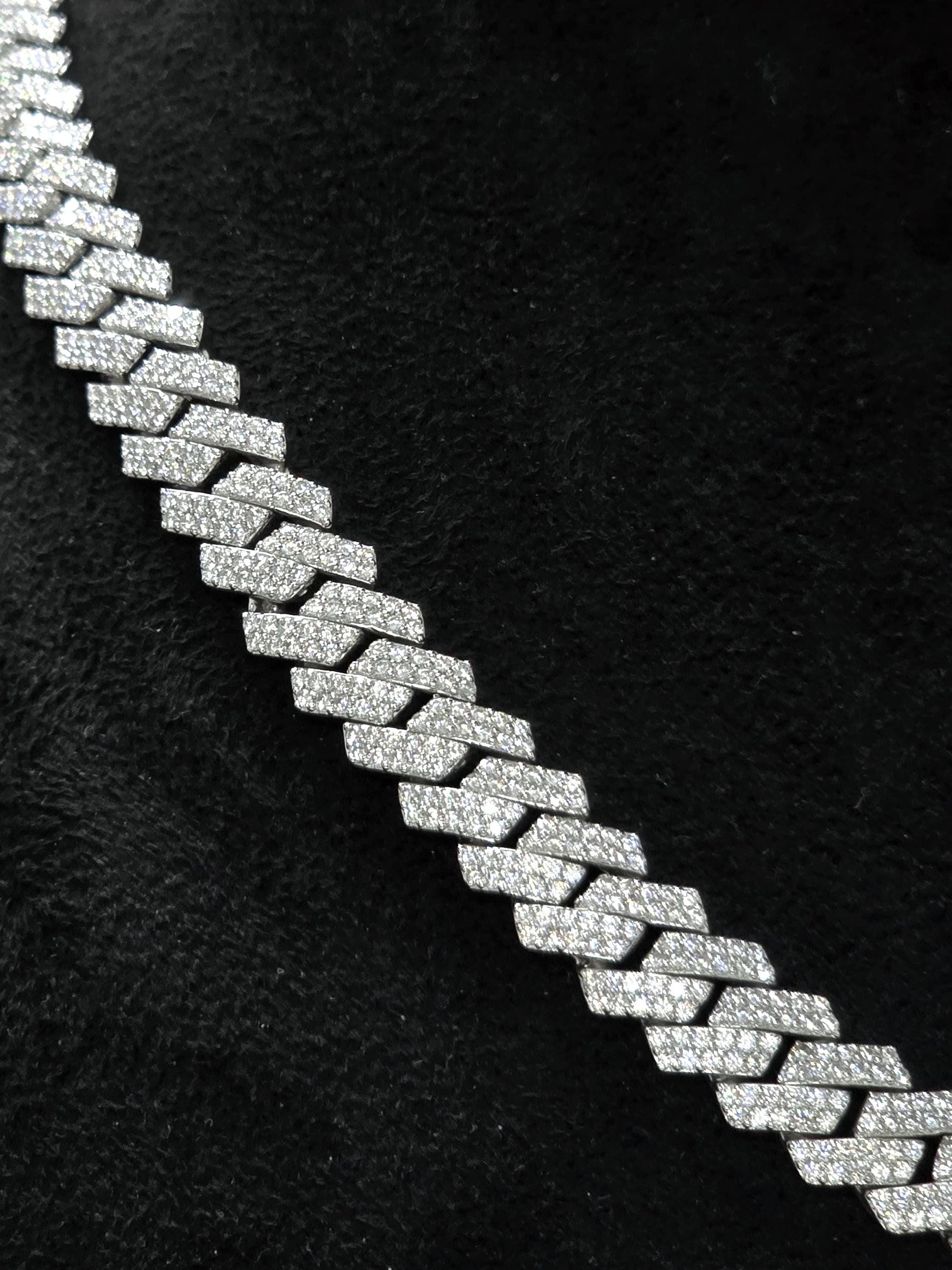 10mm Prong Cuban Link Chain, Custom Mixed-cut Designer Clasp, D Color VVS1 Moissanite, 925 Sterling Silver, Gold Plated, 16-30 Inch