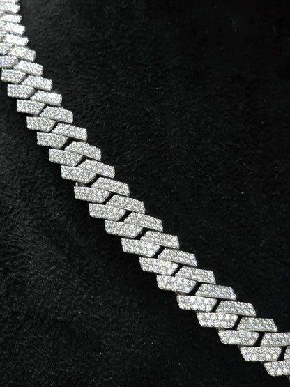 10mm Prong Cuban Link Chain, Custom Mixed-cut Designer Clasp, D Color VVS1 Moissanite, 925 Sterling Silver, Gold Plated, 16-30 Inch