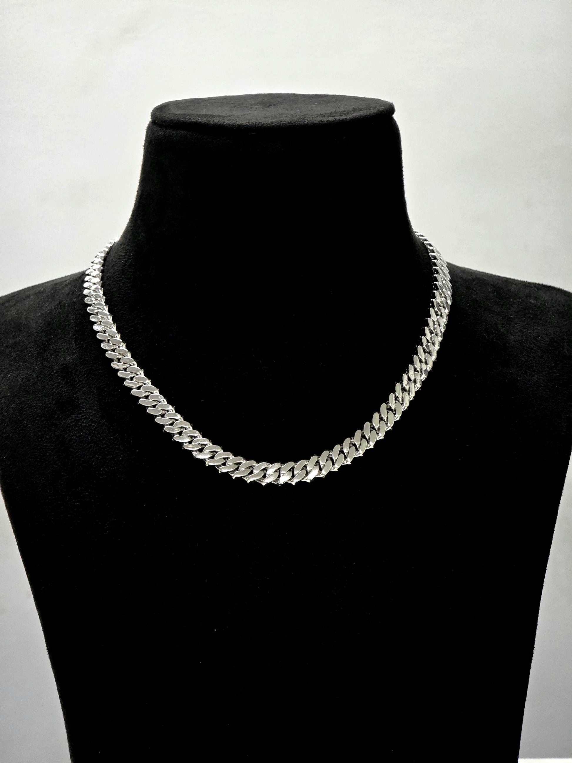 10mm Prong Cuban Link Chain, Custom Mixed-cut Designer Clasp, D Color VVS1 Moissanite, 925 Sterling Silver, Gold Plated, 16-30 Inch