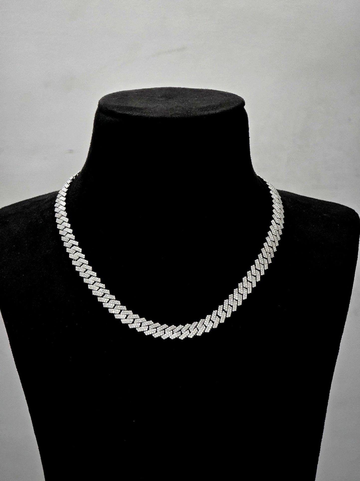 10mm Prong Cuban Link Chain, Custom Mixed-cut Designer Clasp, D Color VVS1 Moissanite, 925 Sterling Silver, Gold Plated, 16-30 Inch