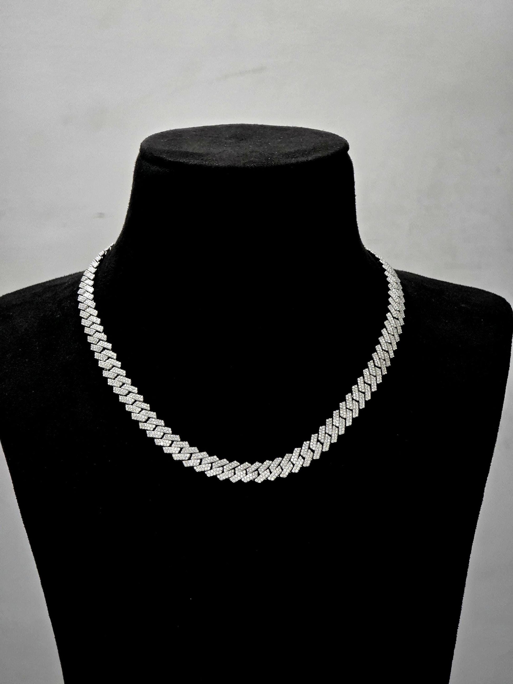 10mm Prong Cuban Link Chain, Custom Mixed-cut Designer Clasp, D Color VVS1 Moissanite, 925 Sterling Silver, Gold Plated, 16-30 Inch