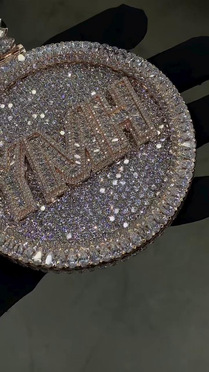 Large Heavy Custom Moissanite Pendant for Men, Hip Hop Iced Out Jewelry, D Color VVS1, 925 Silver, Passes Diamond Tester