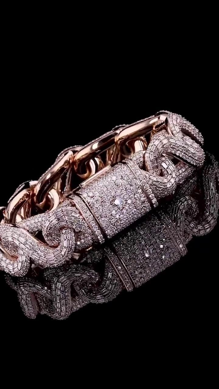 18mm New Wave Infinity Link Bracelet | VVS1 Moissanite Diamonds | Rose Gold Plated 925 Sterling Silver Men's Hip Hop Jewelry | Gift for him
