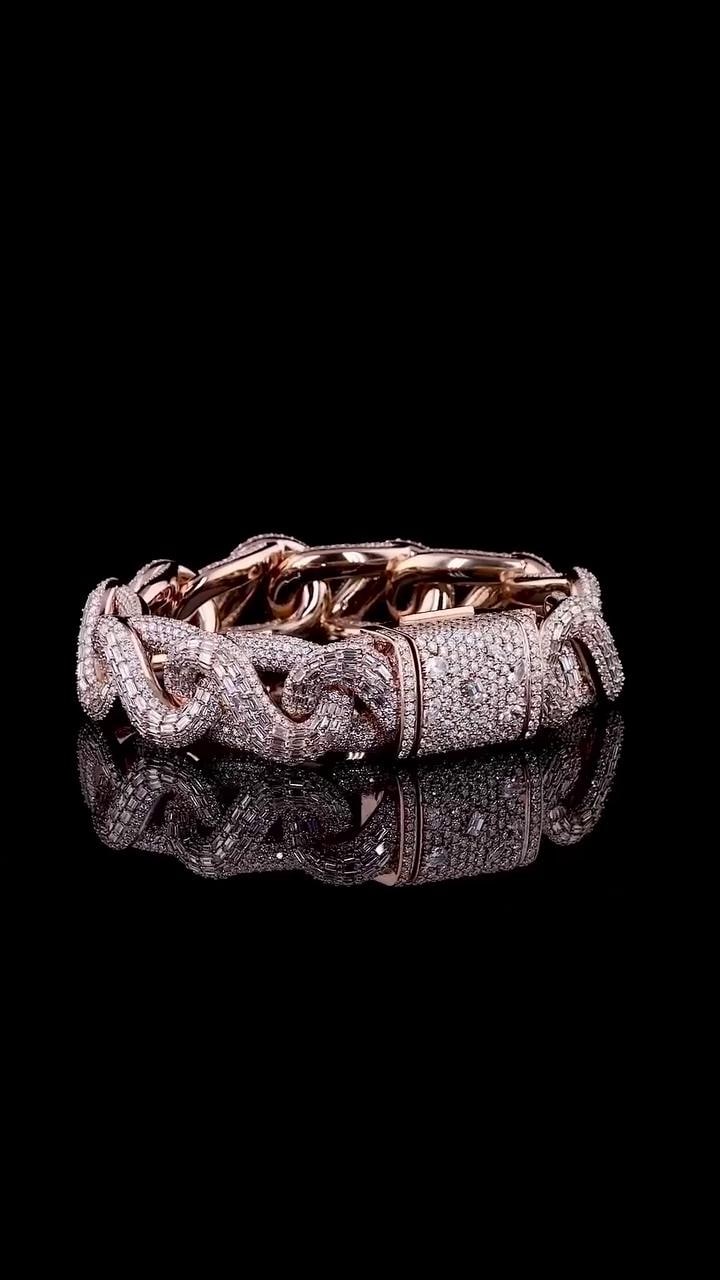 18mm New Wave Infinity Link Bracelet | VVS1 Moissanite Diamonds | Rose Gold Plated 925 Sterling Silver Men's Hip Hop Jewelry | Gift for him