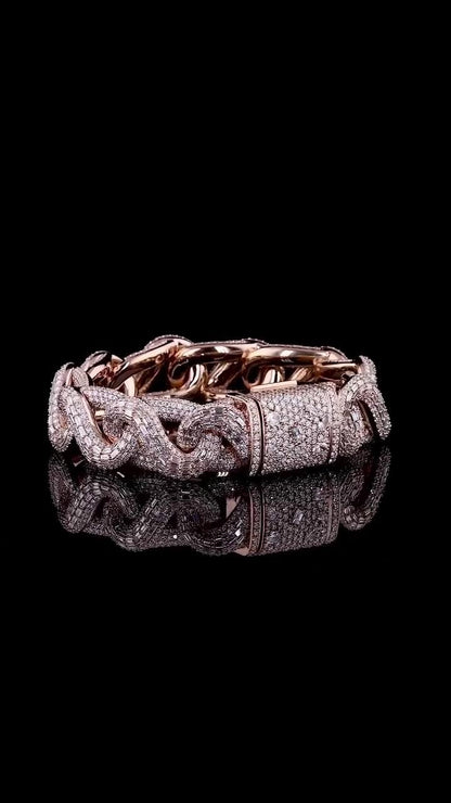 18mm New Wave Infinity Link Bracelet | VVS1 Moissanite Diamonds | Rose Gold Plated 925 Sterling Silver Men's Hip Hop Jewelry | Gift for him