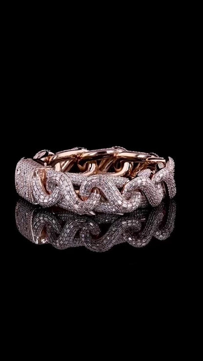 18mm New Wave Infinity Link Bracelet | VVS1 Moissanite Diamonds | Rose Gold Plated 925 Sterling Silver Men's Hip Hop Jewelry | Gift for him