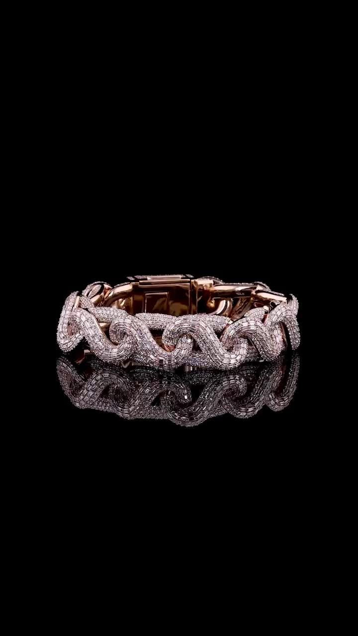 18mm New Wave Infinity Link Bracelet | VVS1 Moissanite Diamonds | Rose Gold Plated 925 Sterling Silver Men's Hip Hop Jewelry | Gift for him