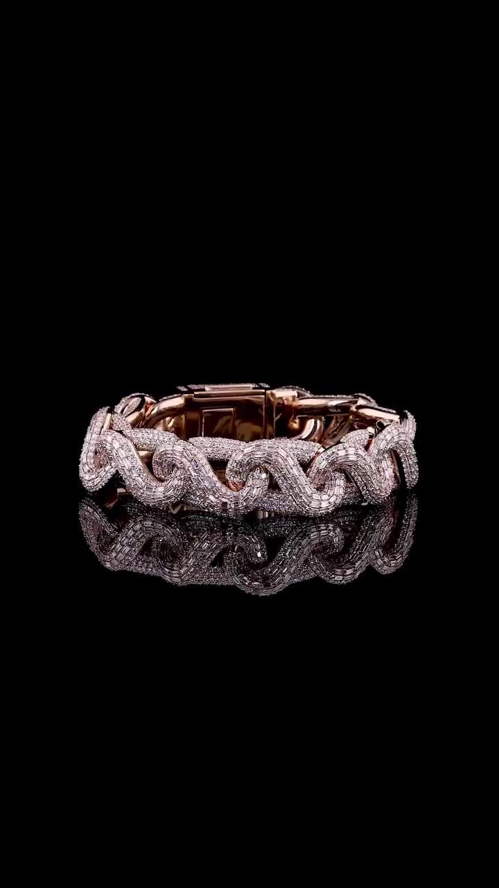 18mm New Wave Infinity Link Bracelet | VVS1 Moissanite Diamonds | Rose Gold Plated 925 Sterling Silver Men's Hip Hop Jewelry | Gift for him