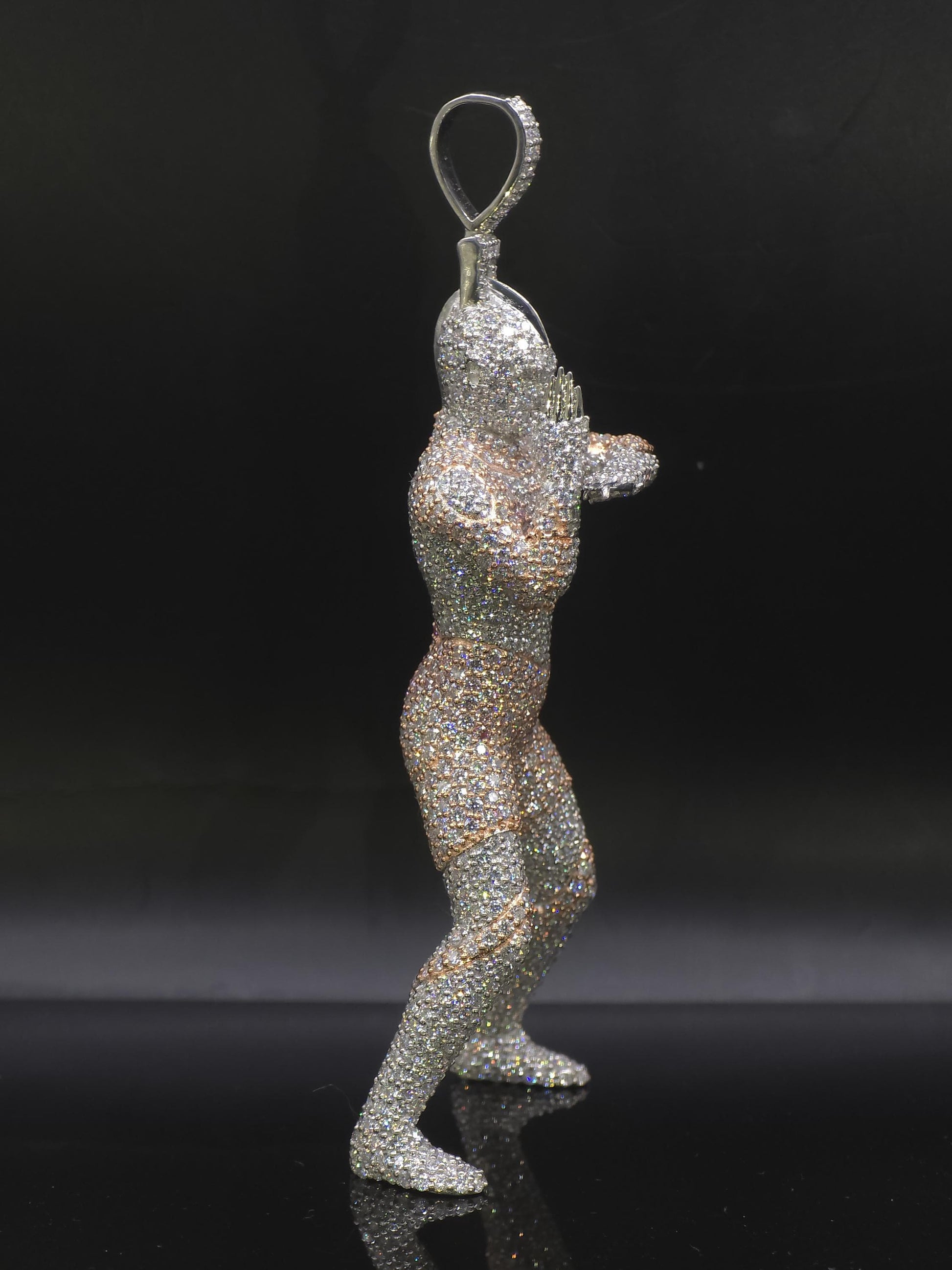 Iced Out Character Pendnat, 3inch tall, D Color VVS1 Moissanite, Rose Gold Plated 925 Sterling Silver, Hip Hop Jewelry