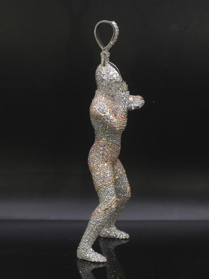 Iced Out Character Pendnat, 3inch tall, D Color VVS1 Moissanite, Rose Gold Plated 925 Sterling Silver, Hip Hop Jewelry