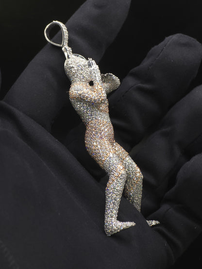 Iced Out Character Pendnat, 3inch tall, D Color VVS1 Moissanite, Rose Gold Plated 925 Sterling Silver, Hip Hop Jewelry
