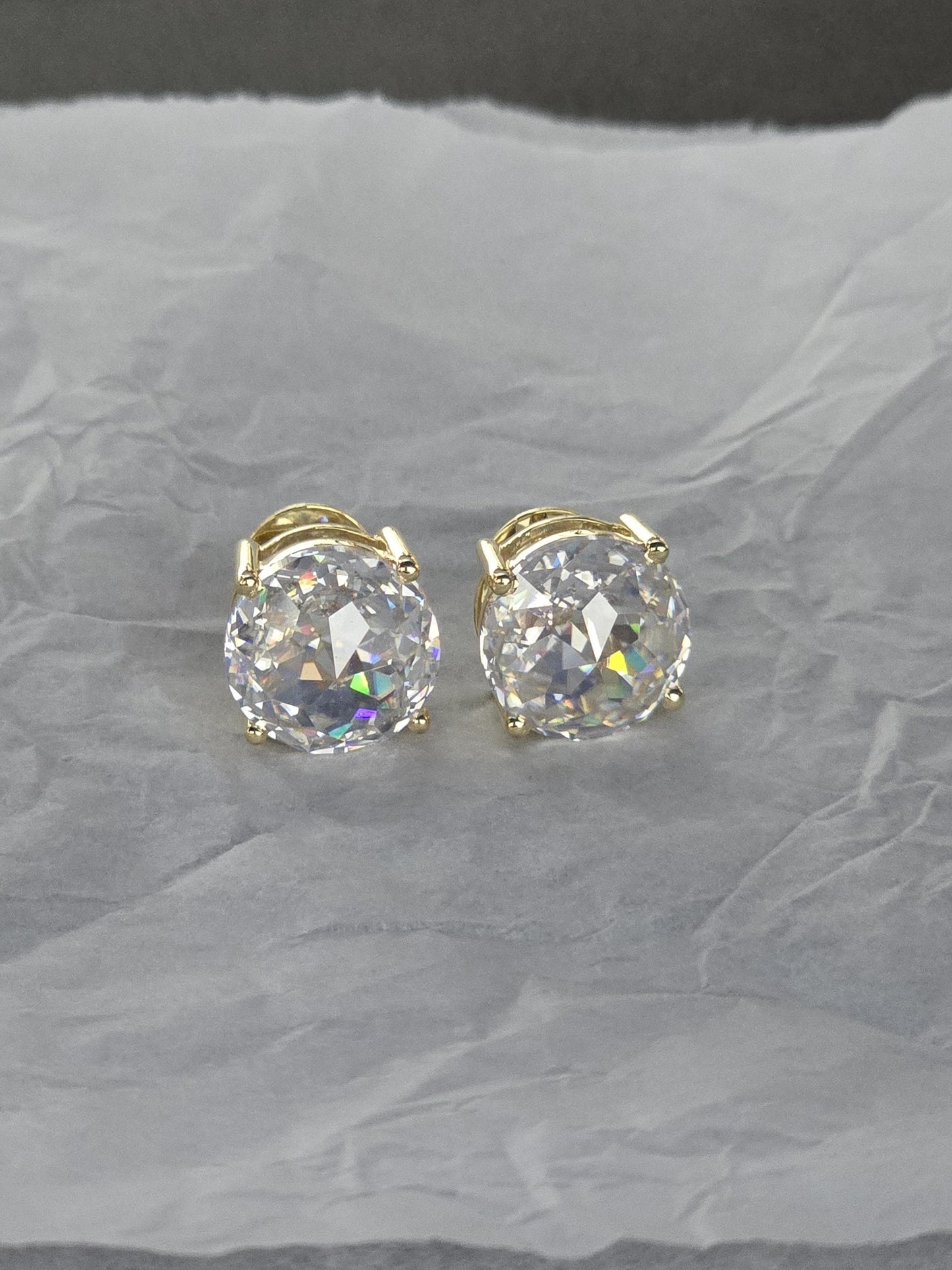 12mm Jumbo Moissanite Stud Earrings, D Color VVS1 Round Jubilee Cut, 12 Carat Total Weight, 925 Sterling Silver / Solid 10K Gold, Basket Set