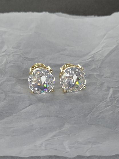 12mm Jumbo Moissanite Stud Earrings, D Color VVS1 Round Jubilee Cut, 12 Carat Total Weight, 925 Sterling Silver / Solid 10K Gold, Basket Set