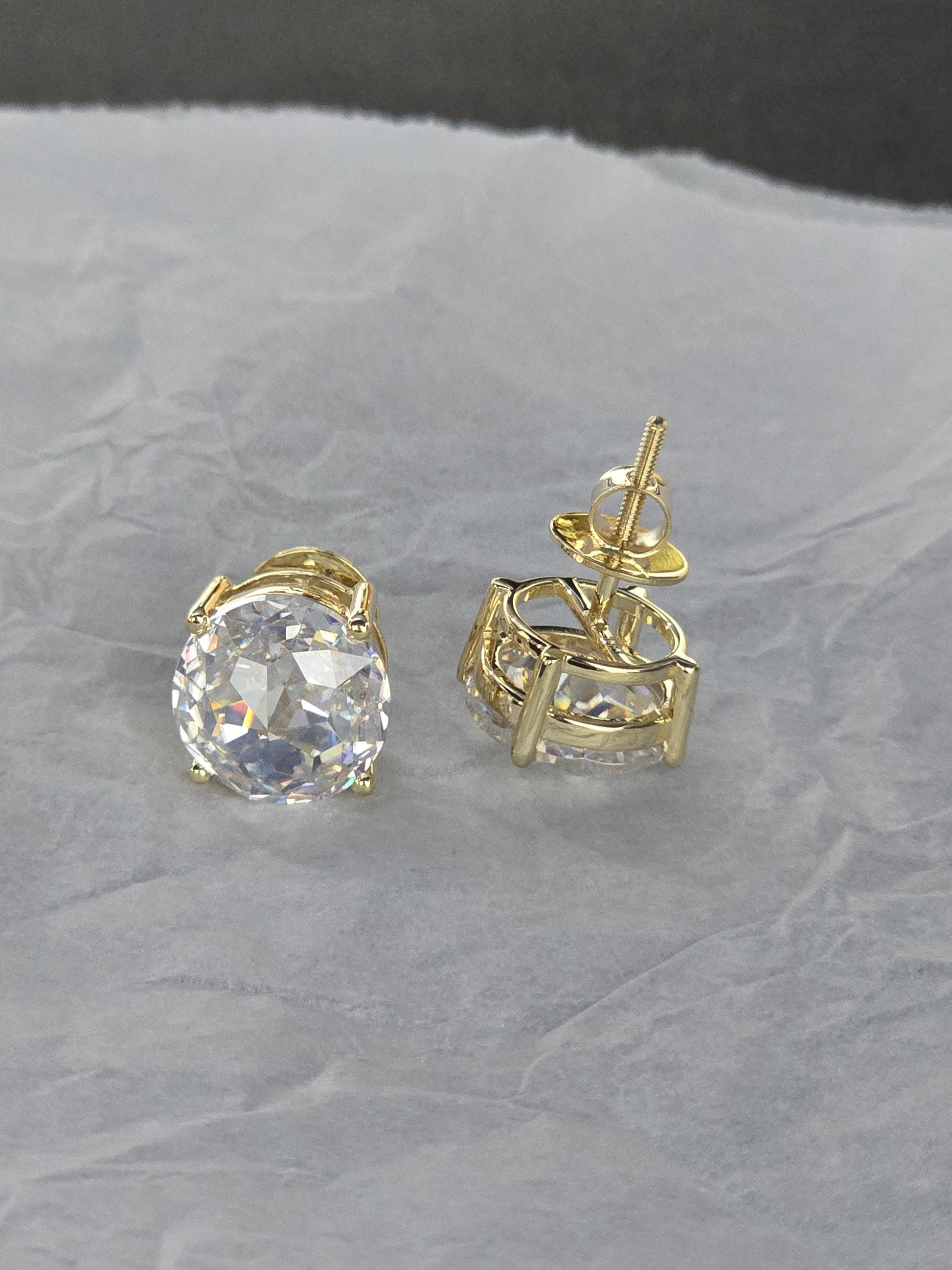 12mm Jumbo Moissanite Stud Earrings, D Color VVS1 Round Jubilee Cut, 12 Carat Total Weight, 925 Sterling Silver / Solid 10K Gold, Basket Set