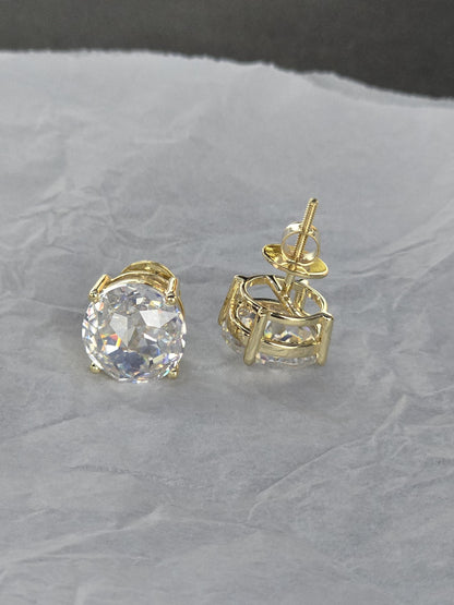 12mm Jumbo Moissanite Stud Earrings, D Color VVS1 Round Jubilee Cut, 12 Carat Total Weight, 925 Sterling Silver / Solid 10K Gold, Basket Set