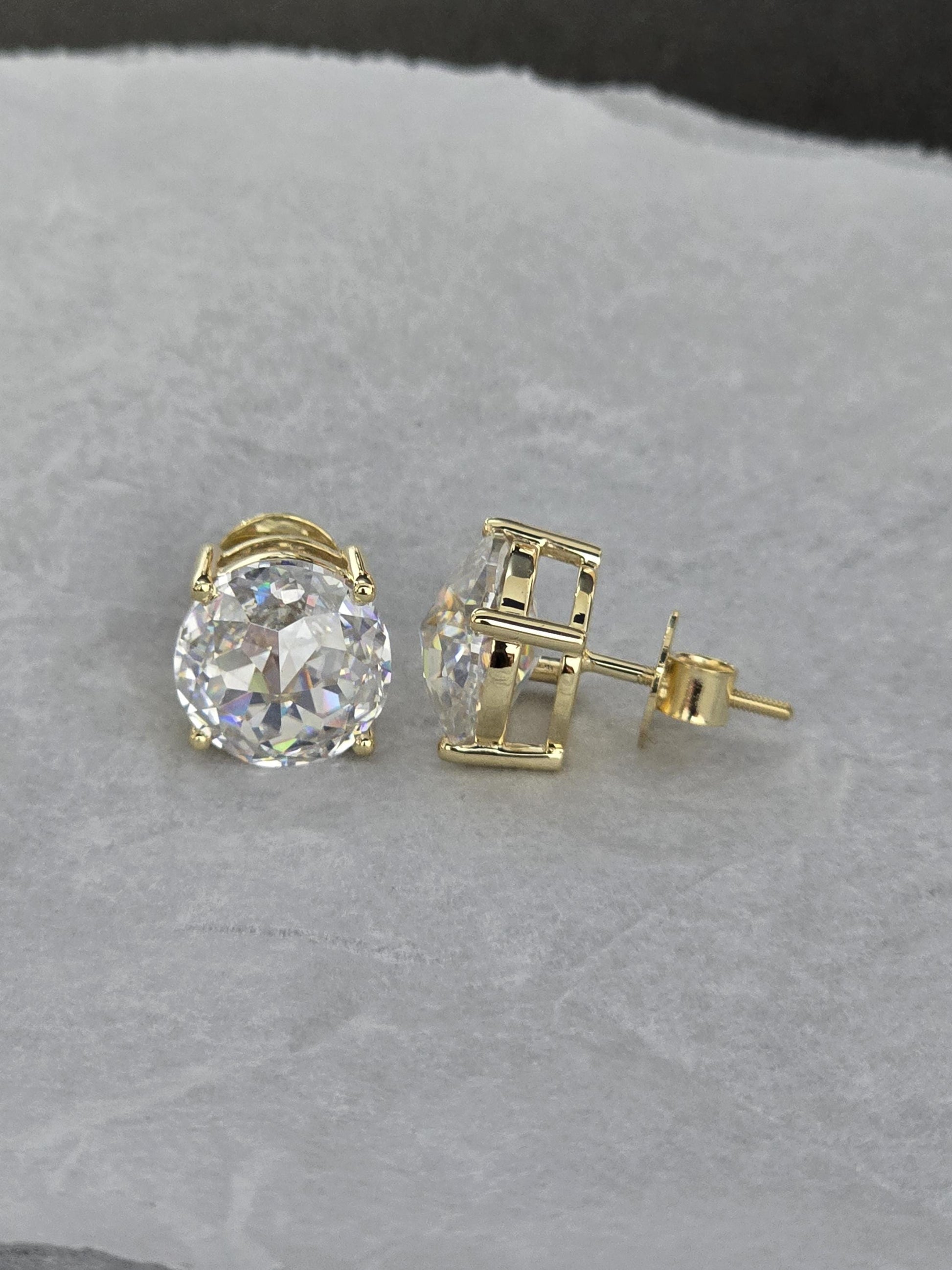 12mm Jumbo Moissanite Stud Earrings, D Color VVS1 Round Jubilee Cut, 12 Carat Total Weight, 925 Sterling Silver / Solid 10K Gold, Basket Set