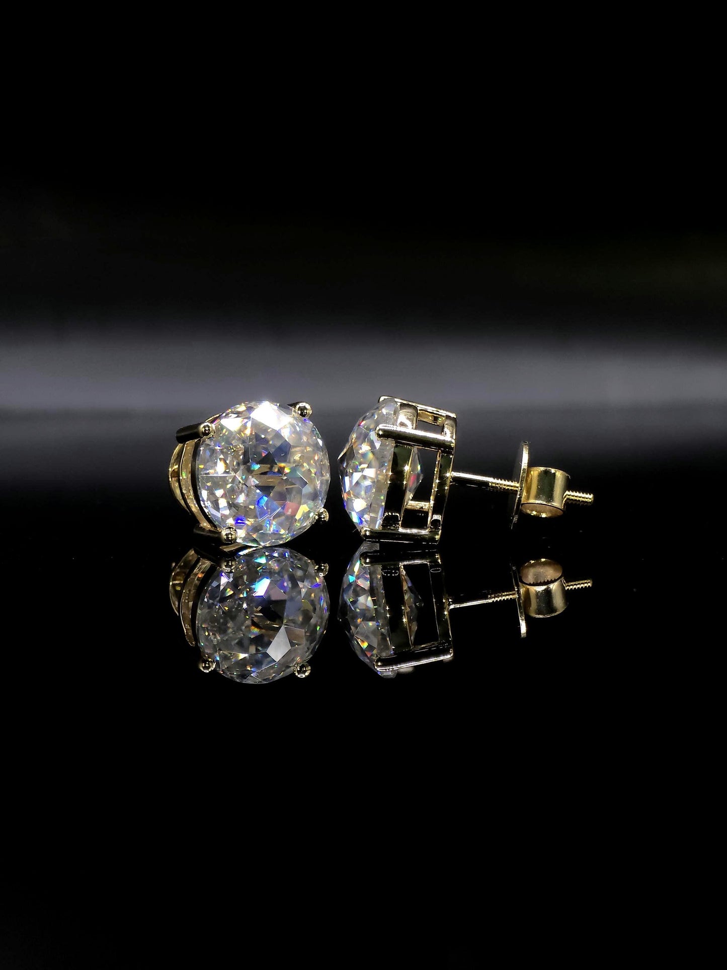 12mm Jumbo Moissanite Stud Earrings, D Color VVS1 Round Jubilee Cut, 12 Carat Total Weight, 925 Sterling Silver / Solid 10K Gold, Basket Set