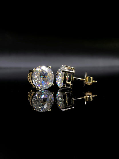 12mm Jumbo Moissanite Stud Earrings, D Color VVS1 Round Jubilee Cut, 12 Carat Total Weight, 925 Sterling Silver / Solid 10K Gold, Basket Set