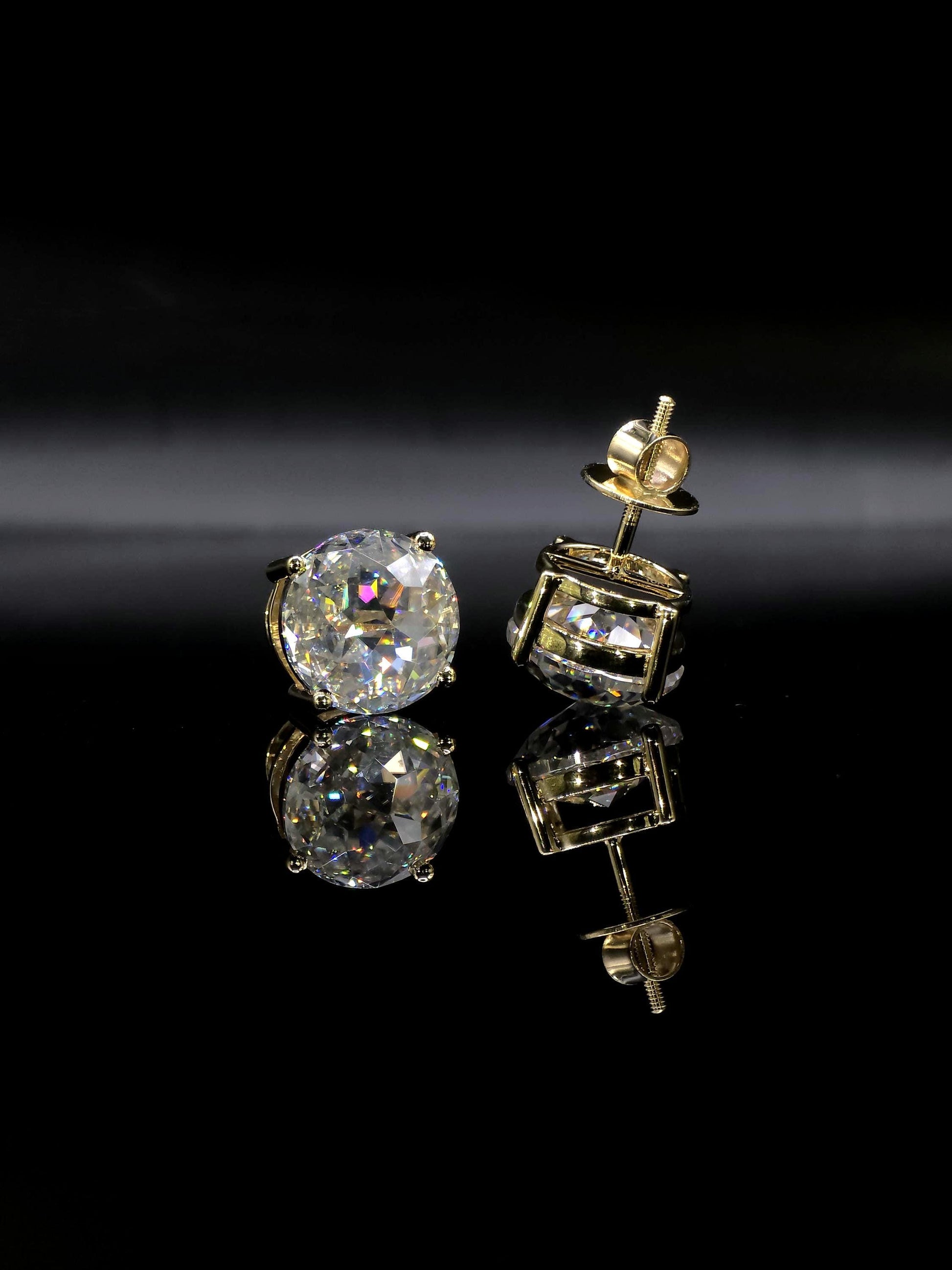 12mm Jumbo Moissanite Stud Earrings, D Color VVS1 Round Jubilee Cut, 12 Carat Total Weight, 925 Sterling Silver / Solid 10K Gold, Basket Set