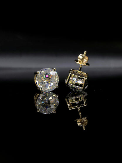 12mm Jumbo Moissanite Stud Earrings, D Color VVS1 Round Jubilee Cut, 12 Carat Total Weight, 925 Sterling Silver / Solid 10K Gold, Basket Set