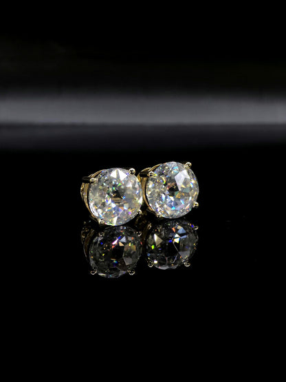 12mm Jumbo Moissanite Stud Earrings, D Color VVS1 Round Jubilee Cut, 12 Carat Total Weight, 925 Sterling Silver / Solid 10K Gold, Basket Set