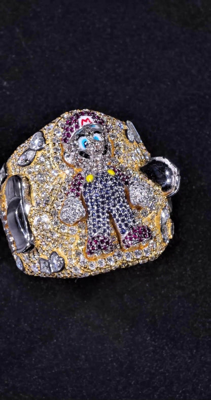 Custom Moissanite Video Game Character Ring, Iced Out 925 Silver Statement Ring, Personalized Hip Hop Jewelry Gift