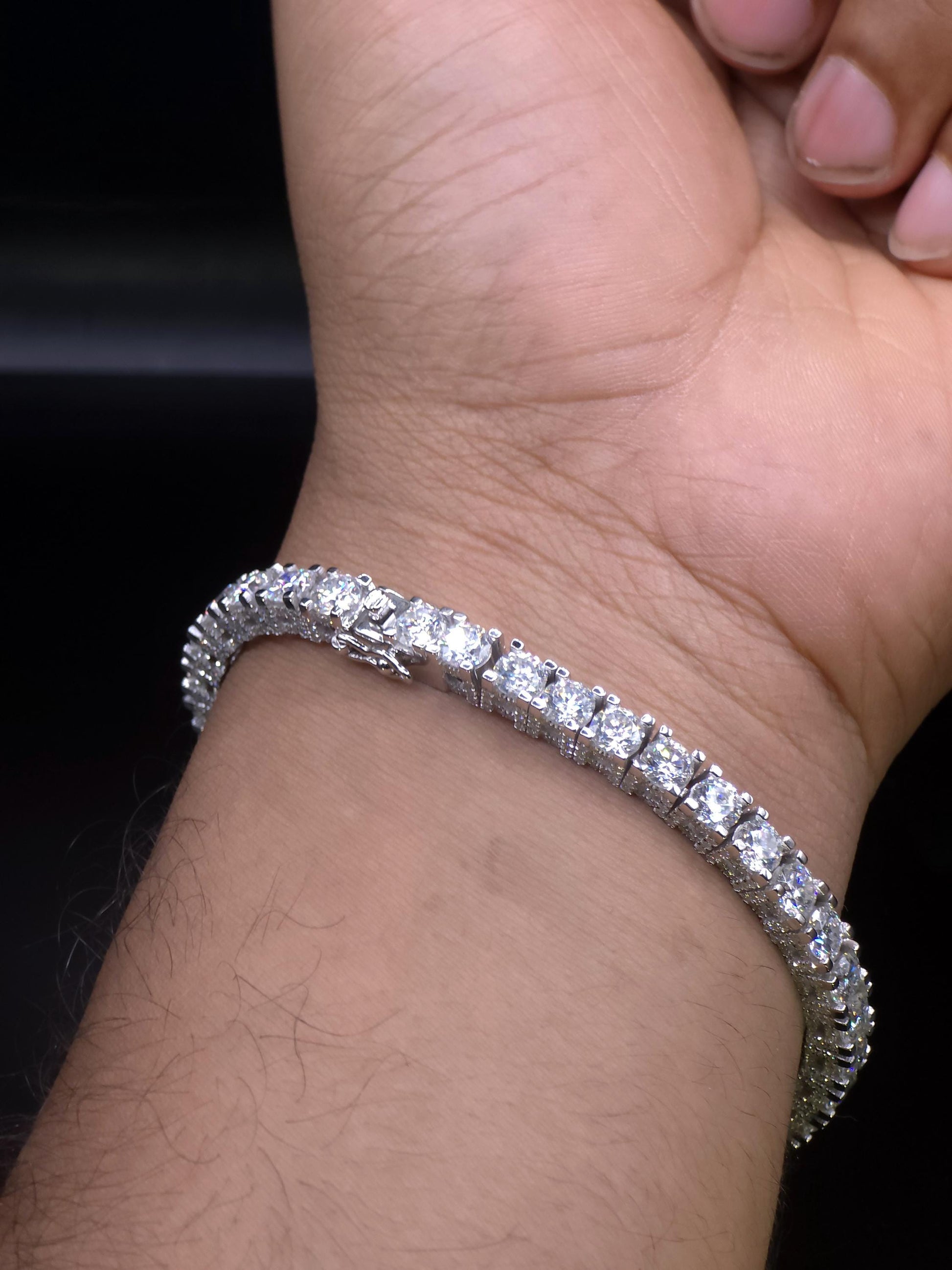 5mm Moissanite Tennis Bracelet, Iced Out Prong Setting, 925 Silver Iced Out Bracelet, Gift for Him/Her