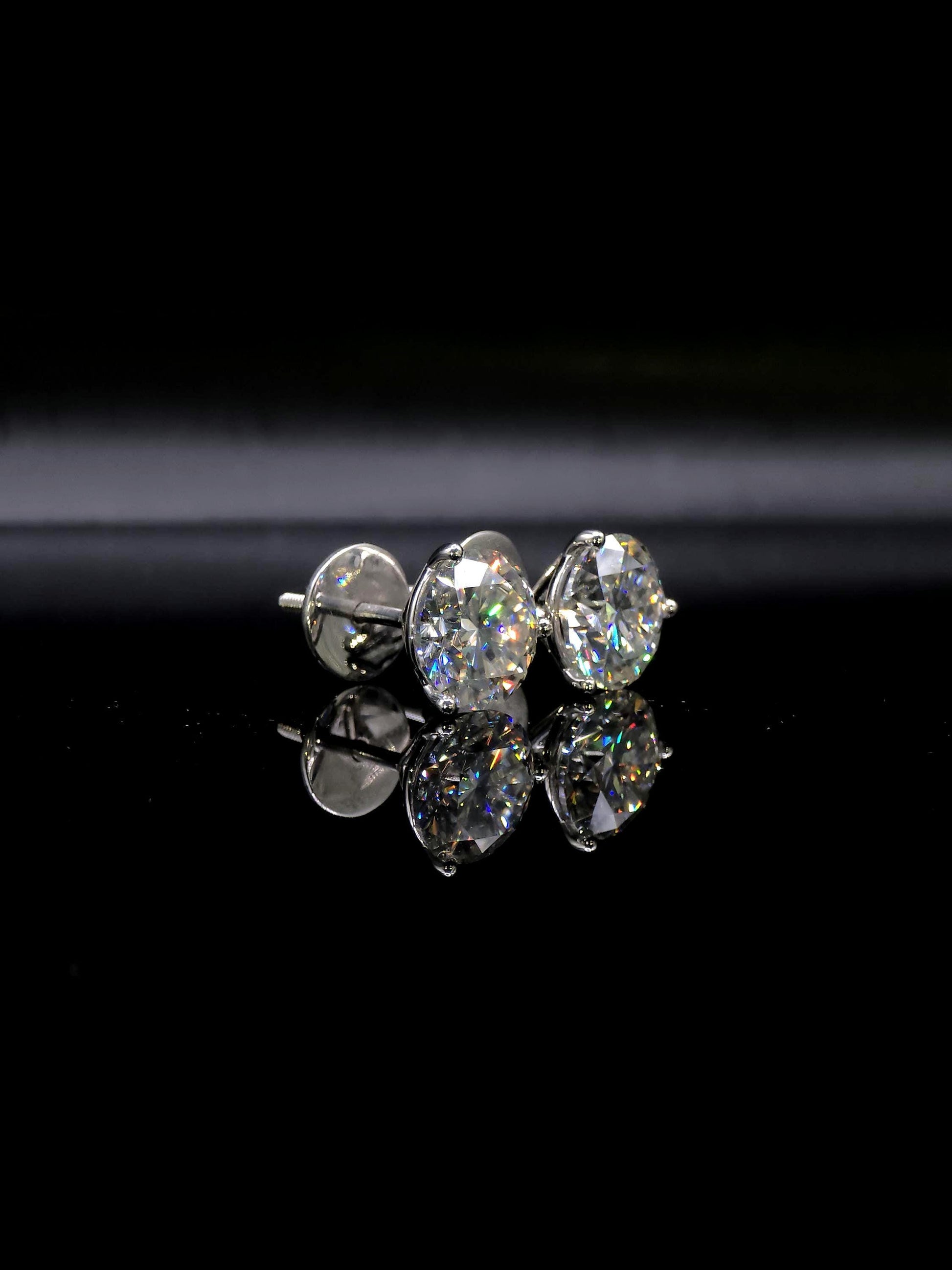 12mm Moissanite Stud Earrings, D Color VVS1 Round, 12 Carat Total Weight, 925 Sterling Silver/Solid 10K Gold, Three Prong Martini Setting