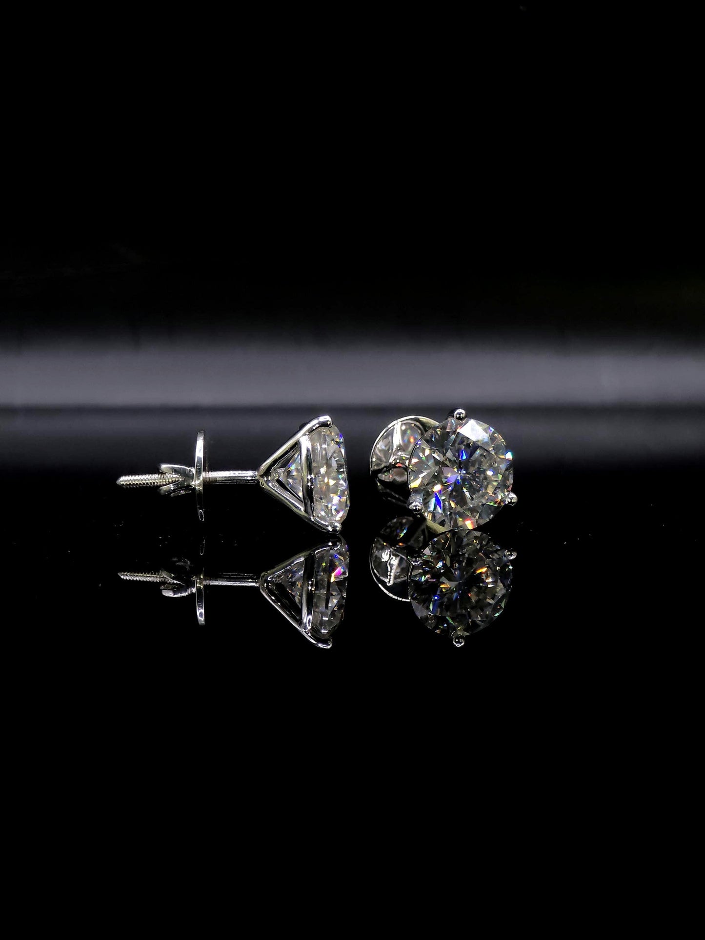12mm Moissanite Stud Earrings, D Color VVS1 Round, 12 Carat Total Weight, 925 Sterling Silver/Solid 10K Gold, Three Prong Martini Setting