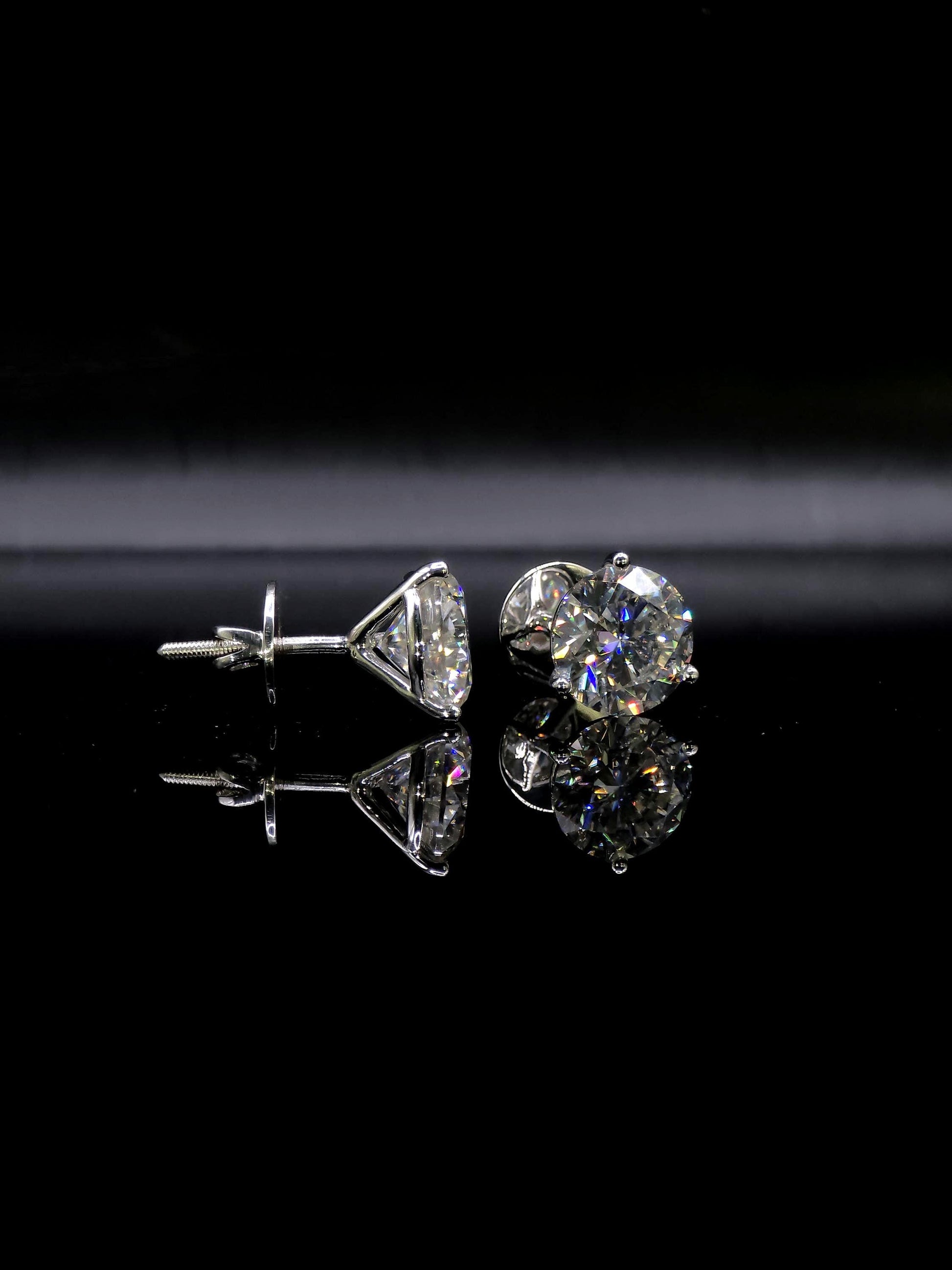 12mm Moissanite Stud Earrings, D Color VVS1 Round, 12 Carat Total Weight, 925 Sterling Silver/Solid 10K Gold, Three Prong Martini Setting