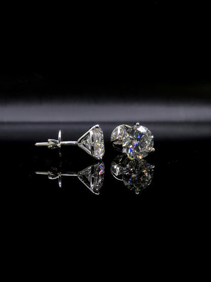 12mm Moissanite Stud Earrings, D Color VVS1 Round, 12 Carat Total Weight, 925 Sterling Silver/Solid 10K Gold, Three Prong Martini Setting