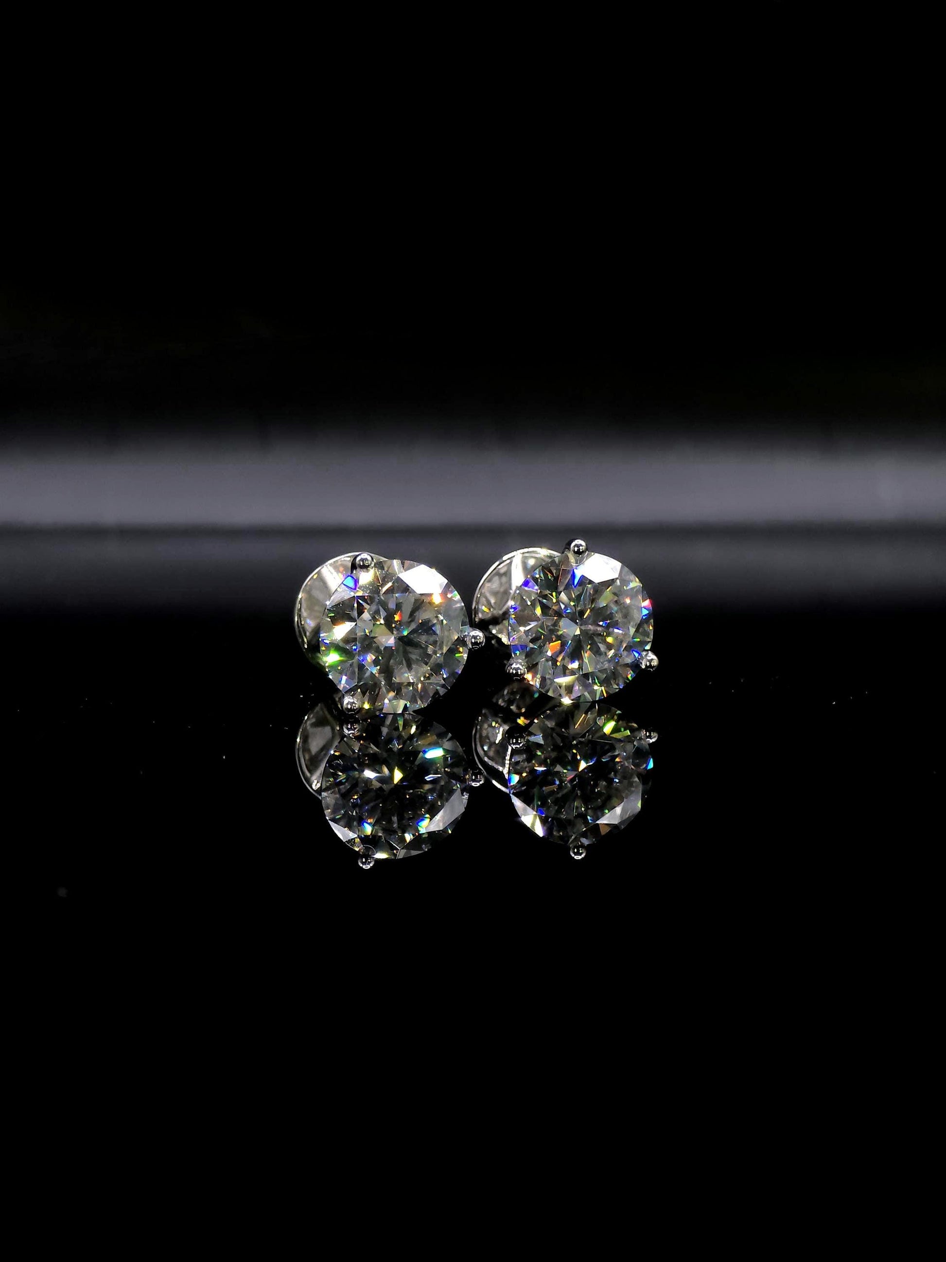 12mm Moissanite Stud Earrings, D Color VVS1 Round, 12 Carat Total Weight, 925 Sterling Silver/Solid 10K Gold, Three Prong Martini Setting