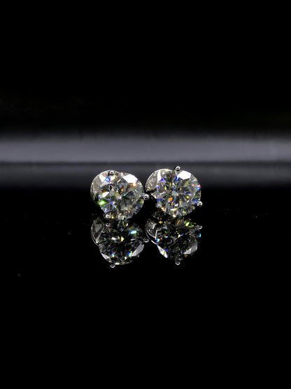 12mm Moissanite Stud Earrings, D Color VVS1 Round, 12 Carat Total Weight, 925 Sterling Silver/Solid 10K Gold, Three Prong Martini Setting